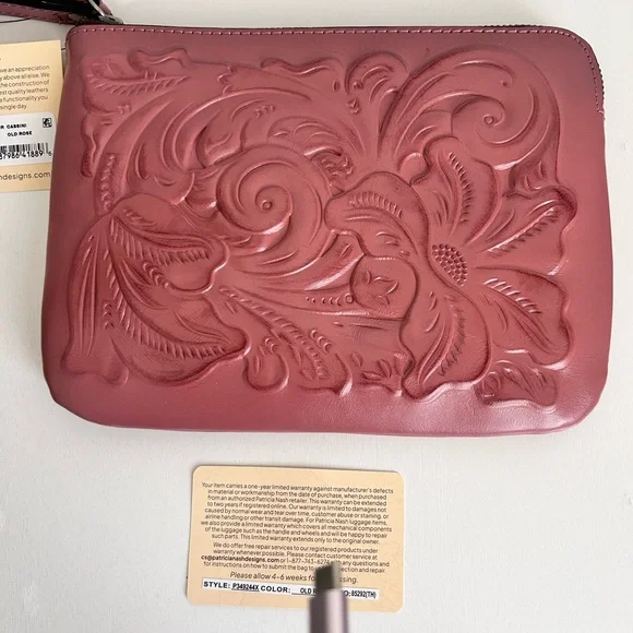 Patricia Nash Cassini Tool Old Rose Italian Leather Wristlet Clutch NWT - Picture 4 of 8